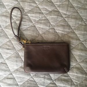 Brown leather Coach Wristlet